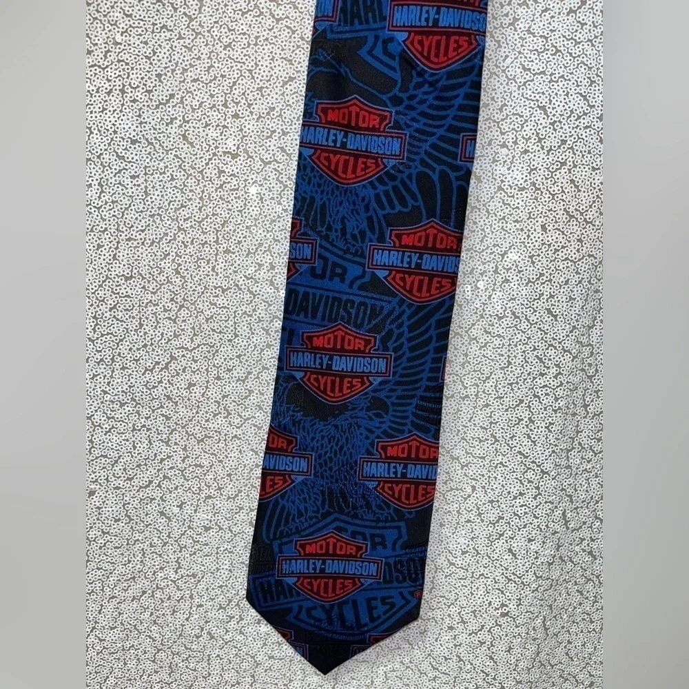 RM Style Ralph Marlin Vintage Red & Blue Harley-Davidson Silk Tie